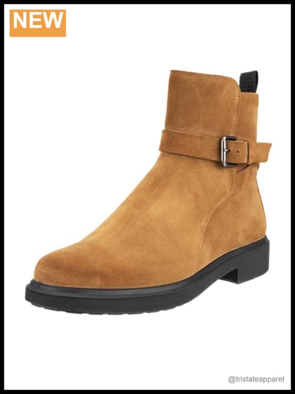 Waterproof Leather Ankle Bootie with Buckle Block Heel